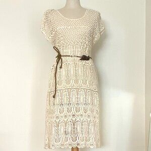 Solitaire White/Tan Midi Dress